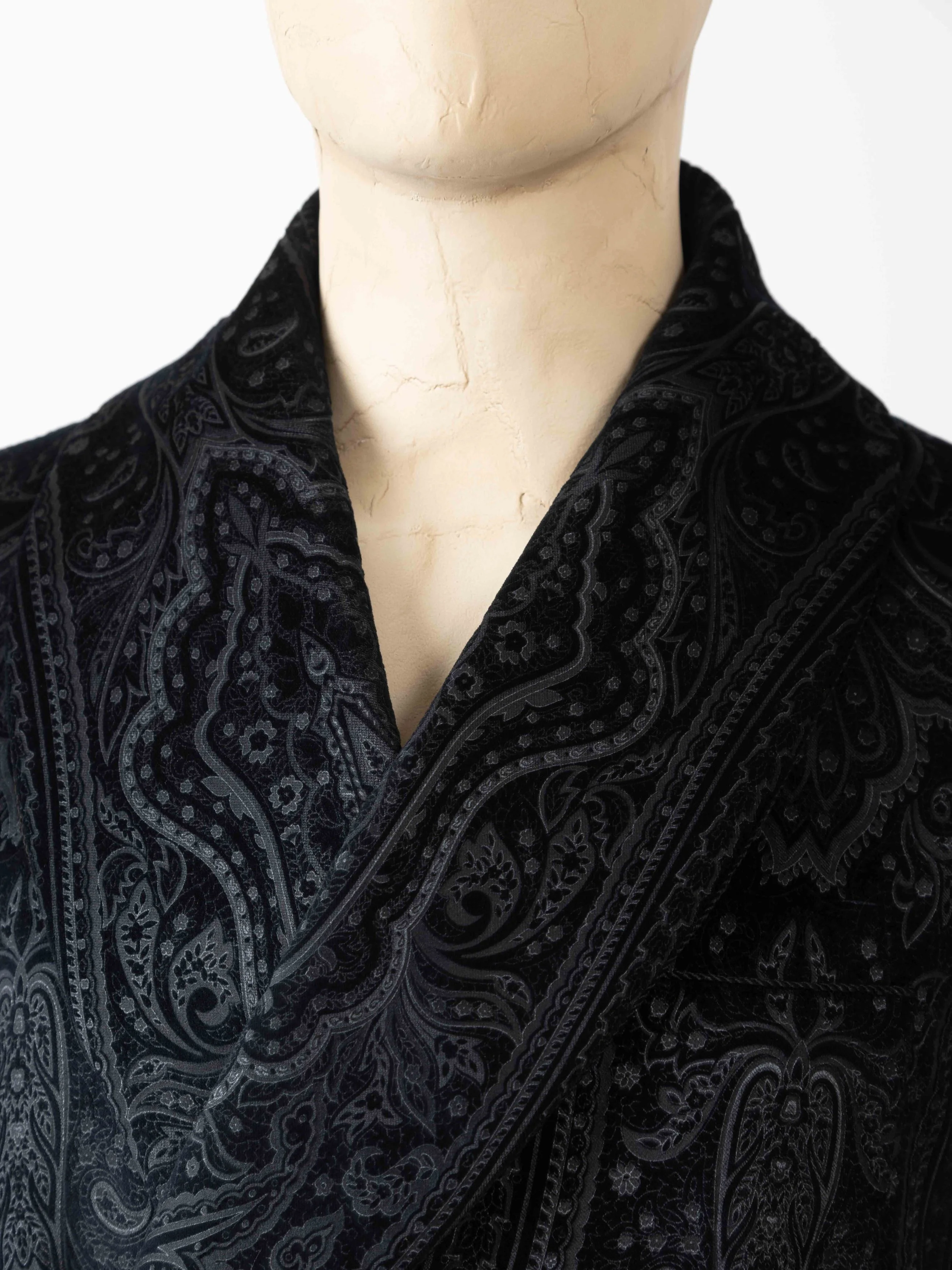 Navy Paisley Pure Cotton Devoré Velvet Smoking Jacket Handmade in